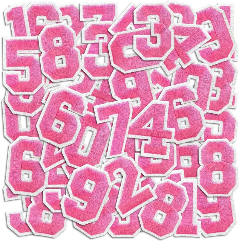 Cazzon Number Iron On Patches, Numbers 0-9 Embroidery Applique Patch, DIY Decorative Heat Press Patches for Clothing Jeans Jackets Backpacks Hats (Pink 50 Pcs) - Image 1